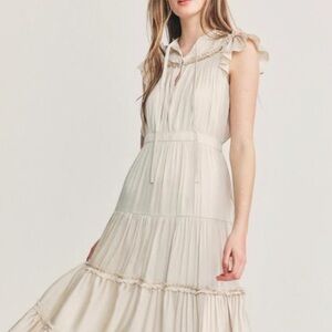 LoveShackFancy Josiah Champagne Silky Maxi Dress Ruffle Boho New 4